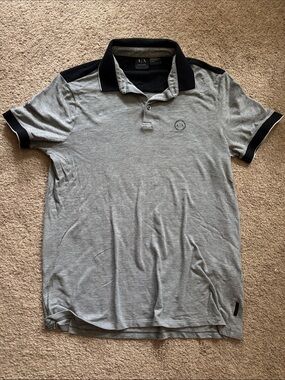 A/X Armani Exchange Light Gray Polo with Black Collar and Sleeve Trim